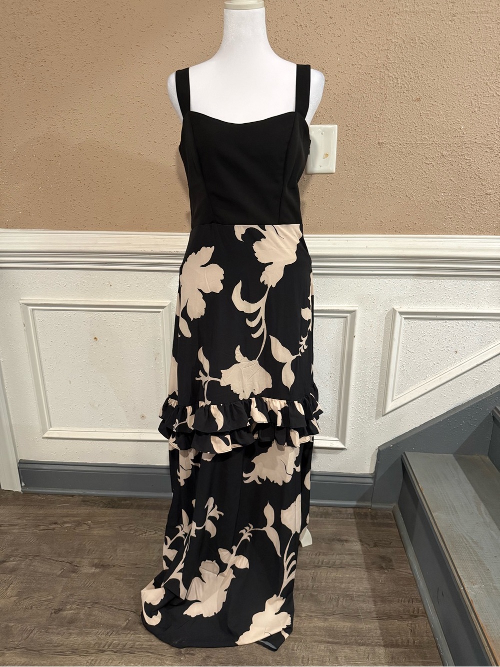 Colombian Black Floral Maxi Dress with Ruffles
